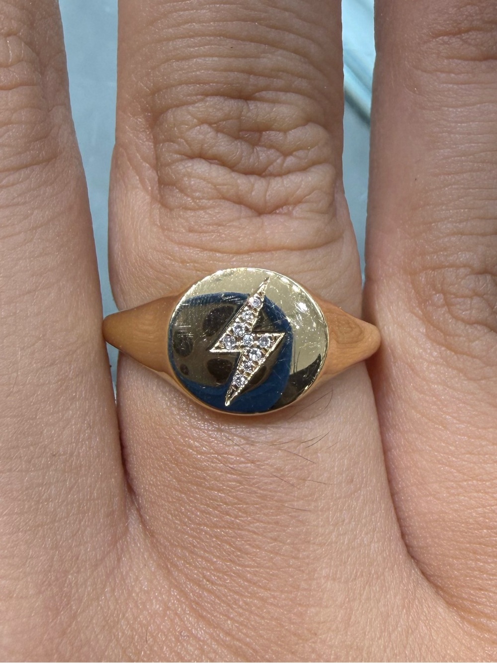 Gold Lightning Bolt Signet Ring - Women Jewelry